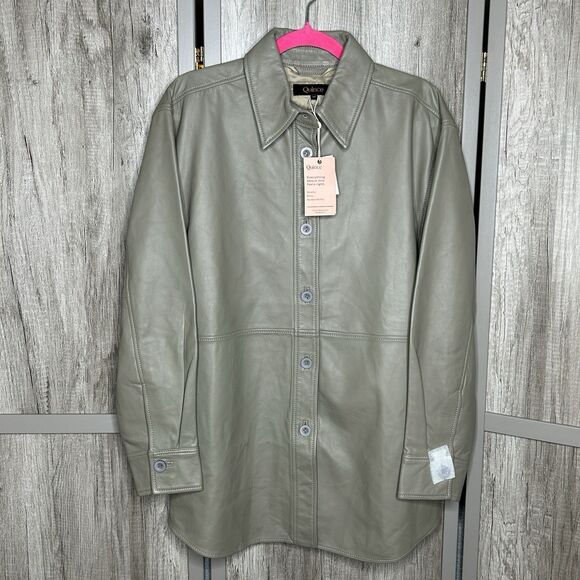 Quince Genuine Leather Shirt Jacket Mushroom Taupe NEW - Picture 1 of 7